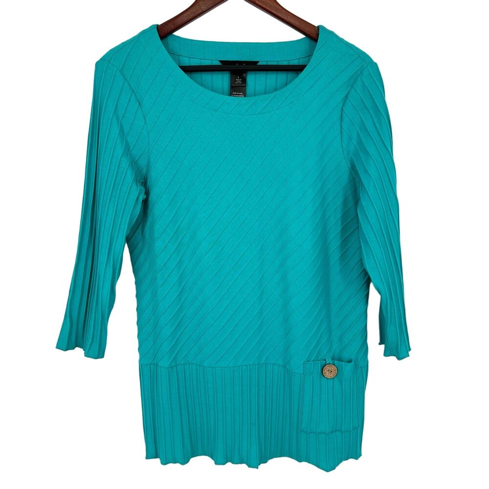 Ali Miles Large Wearable Art to Wear Green Artsy Unique 3/4 Sleeve Shirt Top